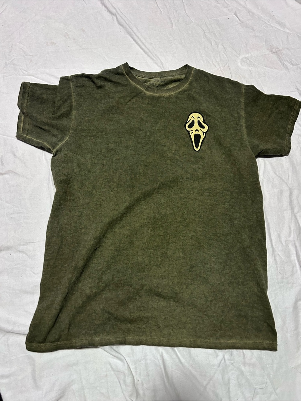 Men's Ghostface Scream Movie  Olive Green Graphic T-Shirt